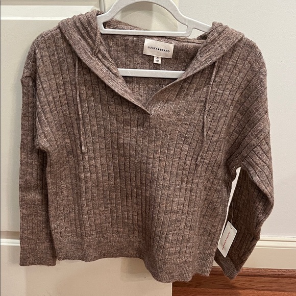 Lucky Brand Women's Ribbed Knit Hooded Sweater in Deep Taupe/NWT/XS - Picture 7 of 15